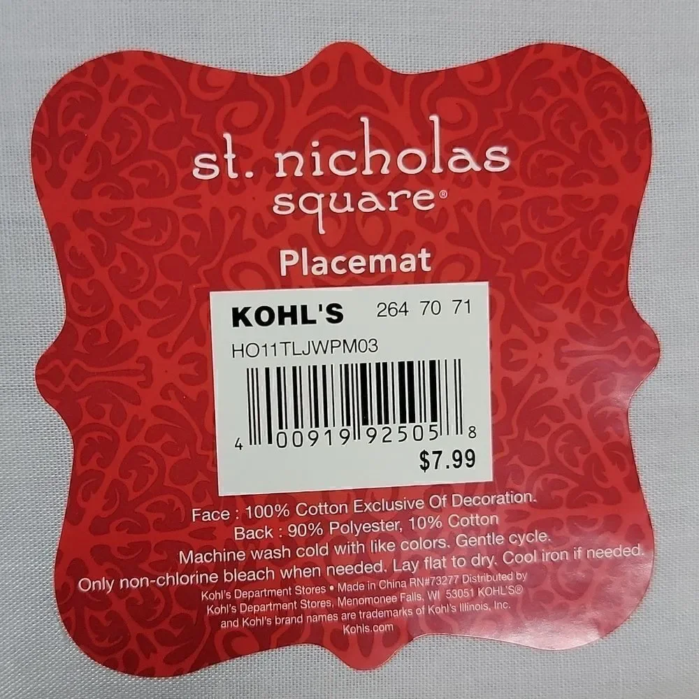 SET OF 2 ST. NICHOLAS SQUARE WINTER SNOWMAN PLACEMATS, NEW!